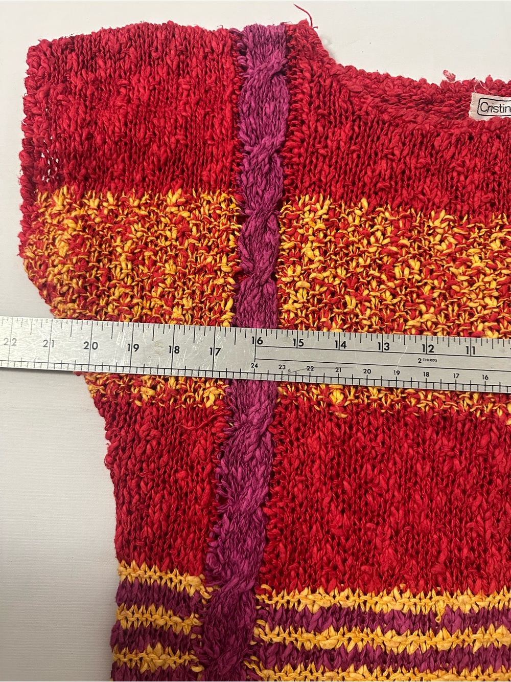 Red Colorblock Knit Short-Sleeve Top with Yellow and Purple Details - Picture 2 of 6